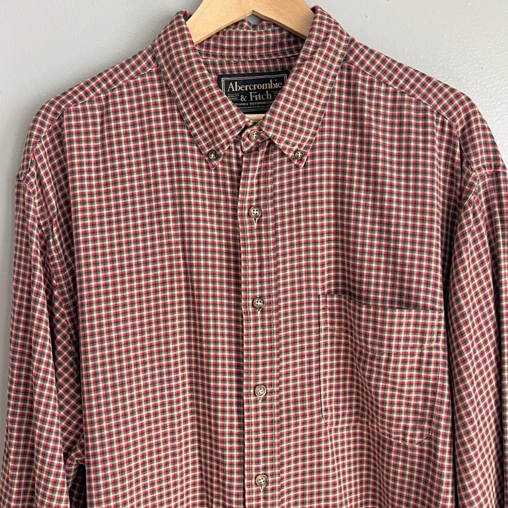 Abercrombie Fitch VTG Mens XL Wool Blend Plaid Button‎ Down Shirt Red Green Blue